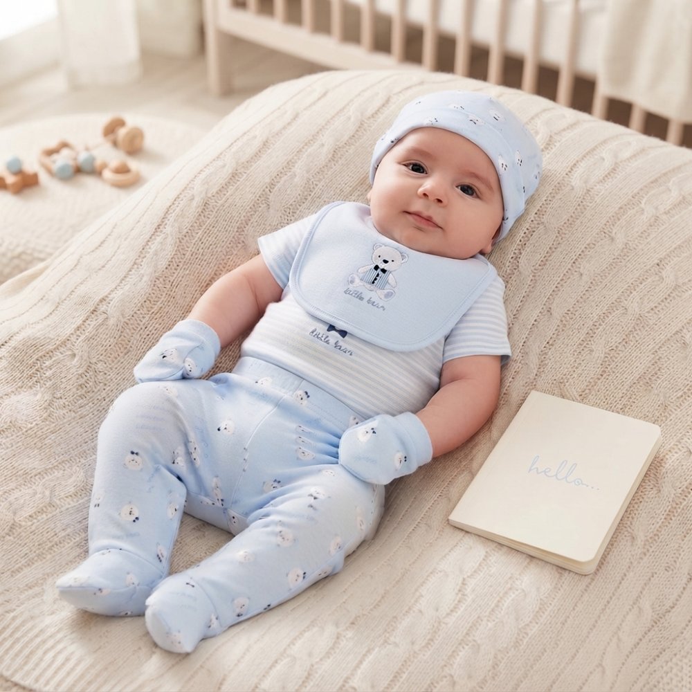 F10724: Baby Boys Little Bear 6 Piece Mesh Bag Gift Set (NB-6 Months) F10724: Baby Boys Little Bear 6 Piece Mesh Bag Gift Set (NB-6 Months)